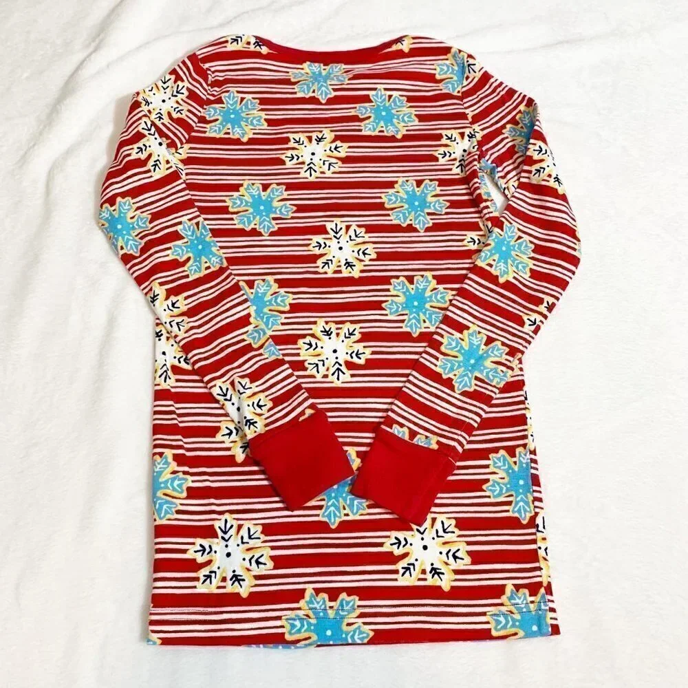 5/$25 Lands' End Pajama‎ Set 16 Red Snowflake Striped Long Sleeve Cotton PJ Set
